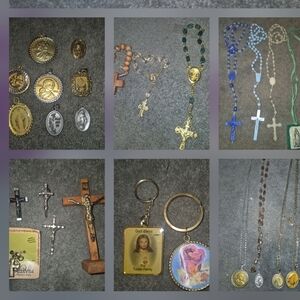Religious Catholic Items 29 Rosary Bracelets Necklaces Medallions Keychain Cross